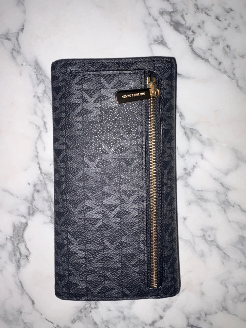 Michael Kors Black Logo Continental Wallet with Gold Hardware